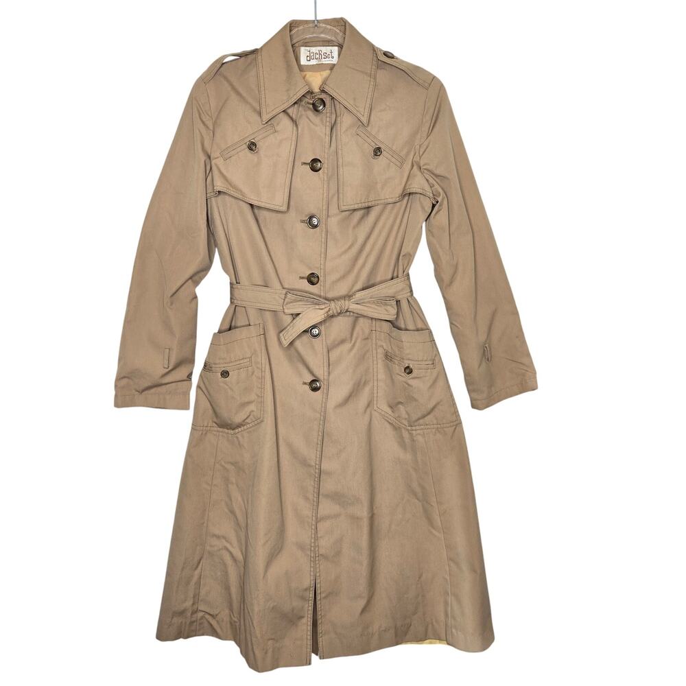 VINTAGE The Jack Set Tan Trench Coat Womens SZ 9/10 Indie Vanguard Sleaze Y2k